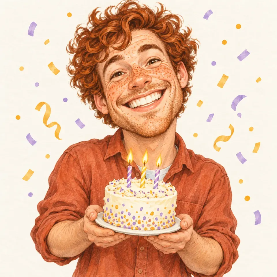 Birthday gift caricature scene illustration