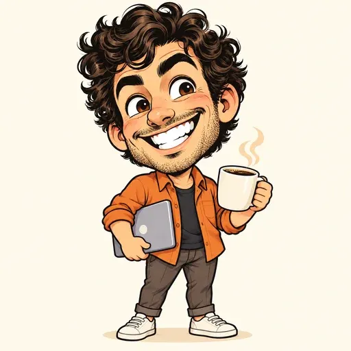 The same curly-haired character in chibi caricature style